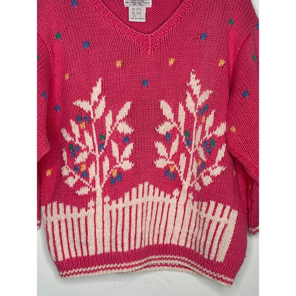 Vintage 80s SKYR Tree Knit Sweater Ramie Cotton Confetti Cottagecore Medium - Picture 7 of 16